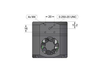 Position of the tripod thread and four M4 threaded holes on the bottom of C1+ camera head