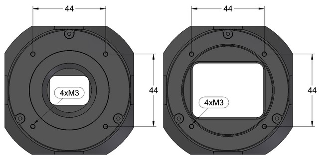 M3 threaded holes, used to mount the EFW, on the C1+ and C1 camera heads