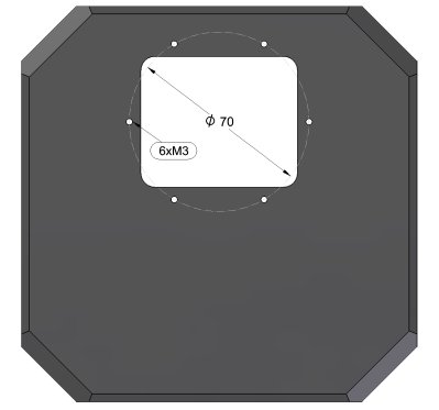 M3 threaded holes, used to mount the XL sized EFW, on the asymmetrical C5A camera head