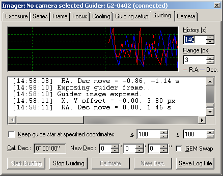the Guiding tab of the CCD Camera tool