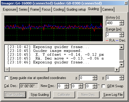 the Guiding tab of the CCD Camera tool