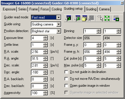 The Guiding setup tab of the CCD Camera tool